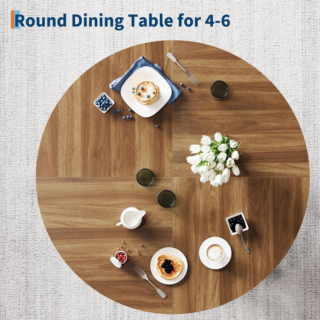 IDEALHOUSE 47' Round Dining Table for 4-6, Wood Kitchen Table with Sturdy Base, Farmhouse Circle Dinner Table for Dining Room, Living Room, 4 Strong Legs, Walnut