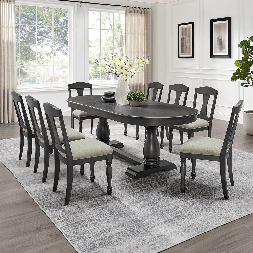 94.06'' Extendable Dining Table Rustic Wood Oval Dining Kitchen Dinner Table for 4-8, Modern Mid-Century for Living Room, Black
