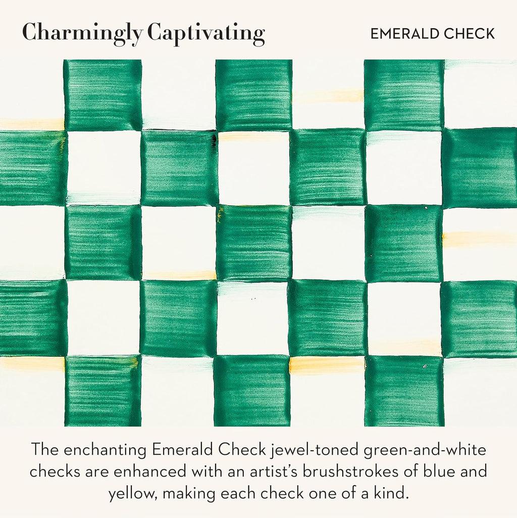 MACKENZIE-CHILDS Tall Enamel Vase, Unique Flower-Vase Decor for Living Room, Green-and-White Emerald Check