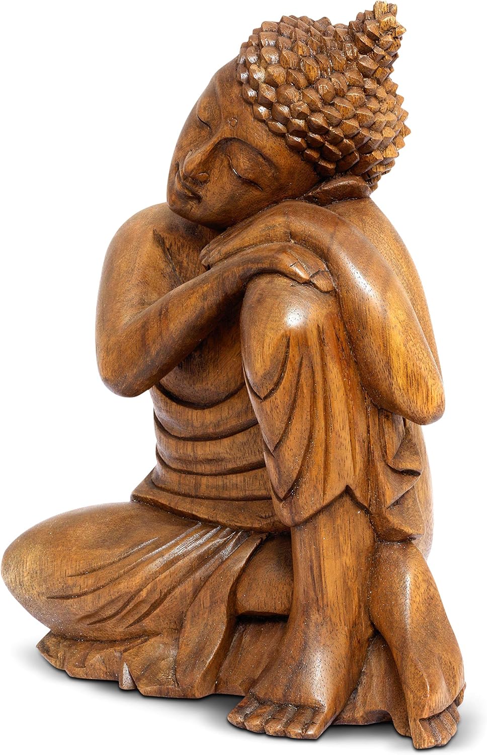 G6 Collection 12' Wooden Serene Sleeping Buddha Statue Hand Carved Sculpture Handmade Figurine Decorative Home Decor Accent Handcrafted Traditional Modern Decoration (Medium)