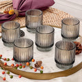 Kate Aspen Ribbed Glass Candle Holder Set - 6 Smoke Gray Tealight Holders for Home, Kitchen, Room or Living Room Decor - Vintage Tea Light Votive Accent for Table or Shelf Styling (Pack of 6)