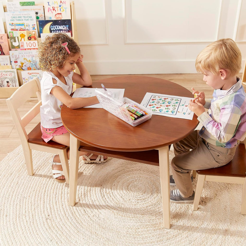 ECR4Kids Hideaway Table and Chair Set, Kids Furniture, Dark Walnut/Antique White, 3-Piece