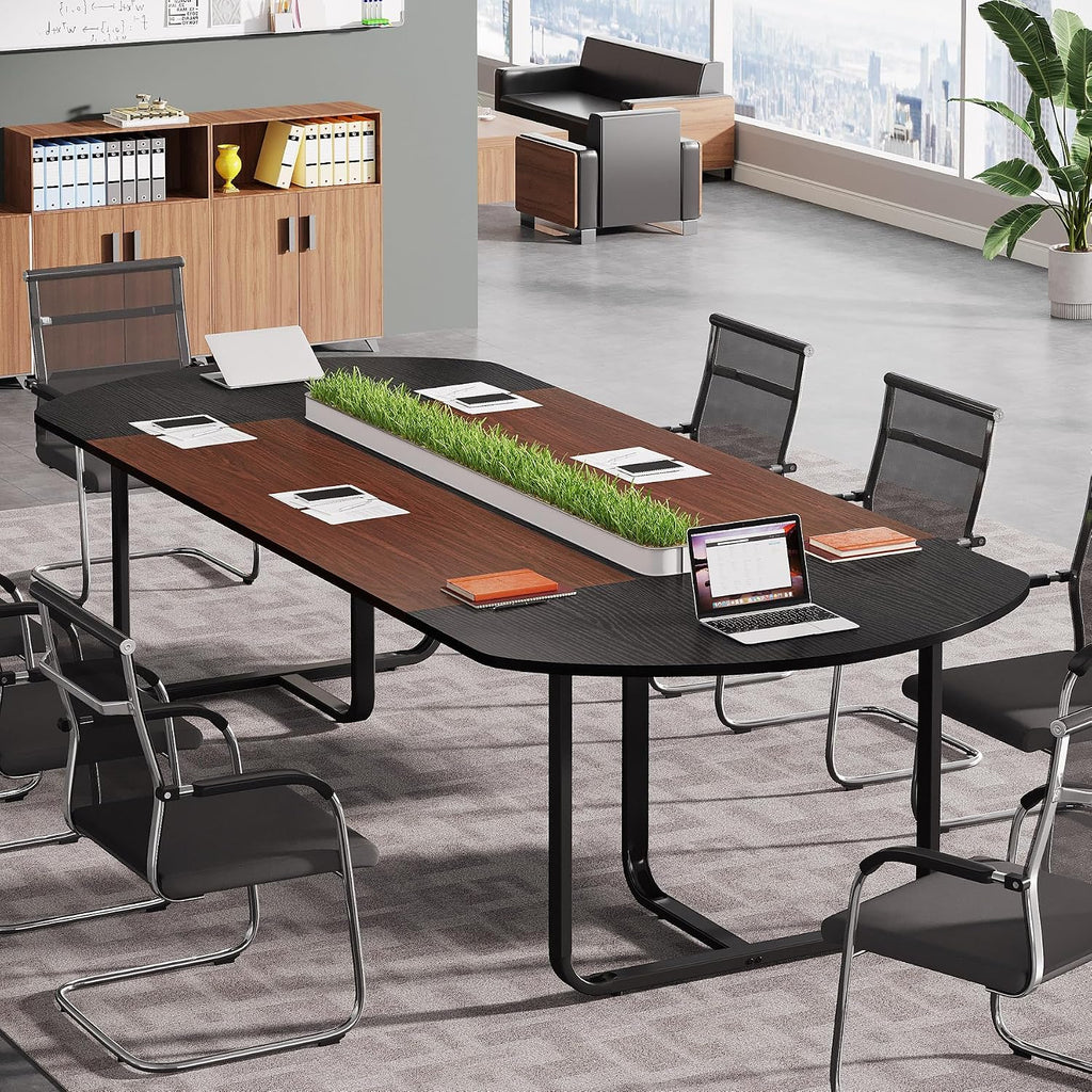 Tribesigns 6FT Conference Table, Large Conference Room Table, Modern Oval Shaped Meeting Table for Seminar, Office Meeting Walnut & Black