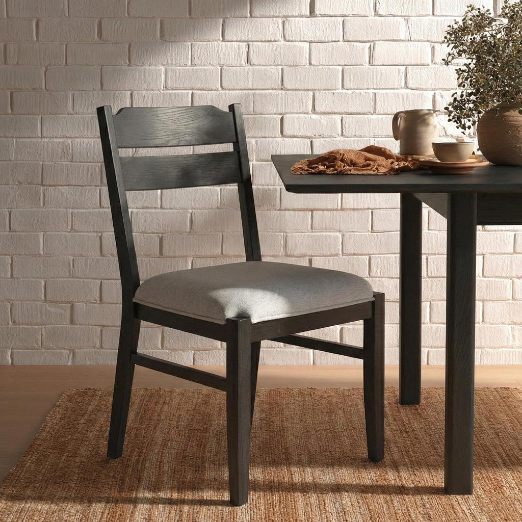 COLAMY Solid Wood Dining Chairs Set of 2, Modern Farmhouse Dining Room Chairs with 3.2' Thick Upholstered Seat, Ladder Back Kitchen Chairs for Breakfast Nook, Black