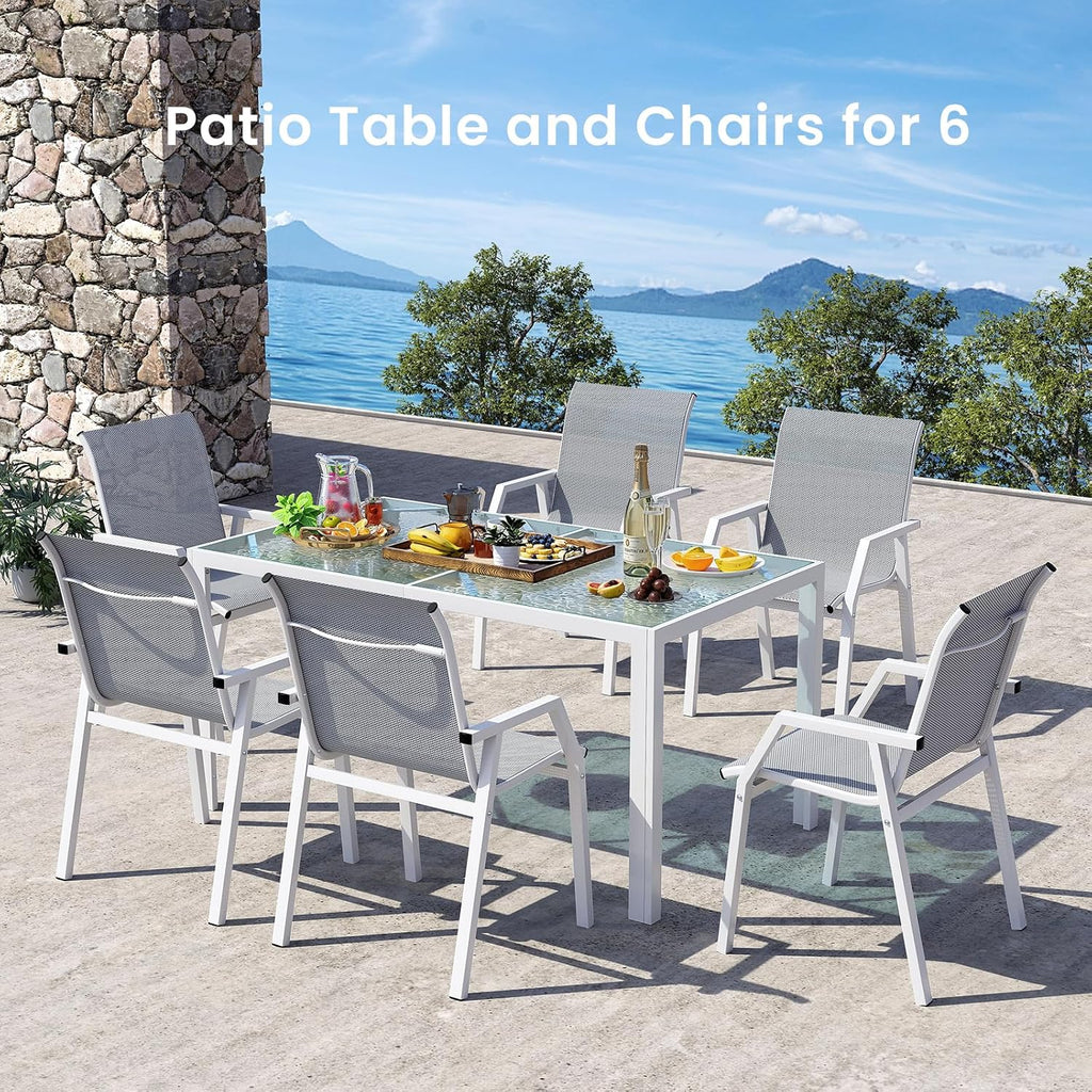 Jocoevol 7 Piece Patio Dining Sets for 6, Outdoor Table and Chairs Set with 59in Patio Dining Table and 6pcs Textilene Chairs, All Weather Furniture Set for Backyard Deck Garden