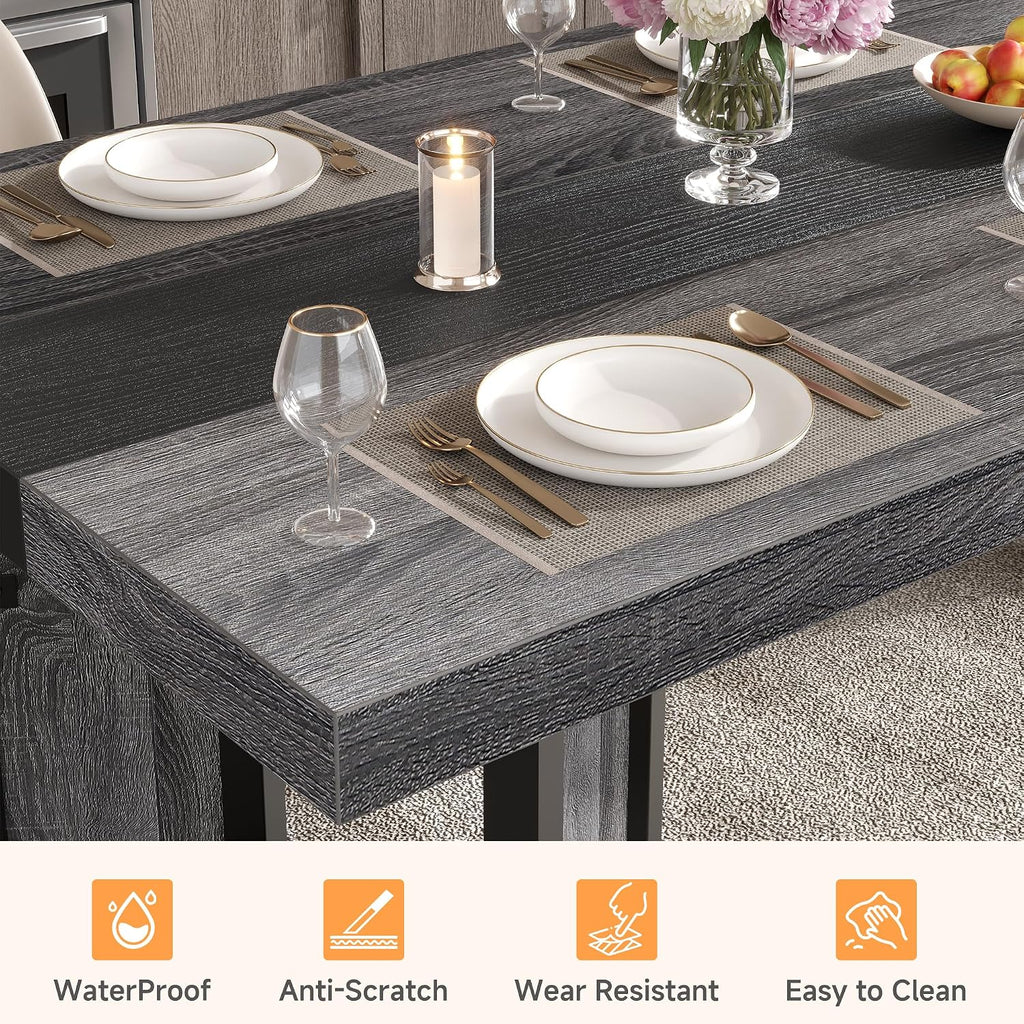 knoworld Industrial Dining Table for 6-8 People, 71' Large Long Wooden Kitchen Table with Sturdy Metal Frame & Brown Finish, Rustic Style Rectangular Dinner Table for Dining Room, Kitchen (Oak Gray)