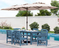 SERWALL 8-Piece Patio Dining Sets with 15FT Double Side Patio Umbrella, Outdoor HDPE Dining Furniture Set with Umbrella Hole Cut-Out Table and 6 Chairs, Blue（Umbreall Base not Included）