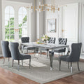 Marble Dining Table Set for 6,70' White Faux Marble Kitchen Table and Velvet Chairs for 6,7 Piece Luxury Dining Room Table Set and 6 Grey Tufted Dinning Chairs with Silver Stainless Steel Legs