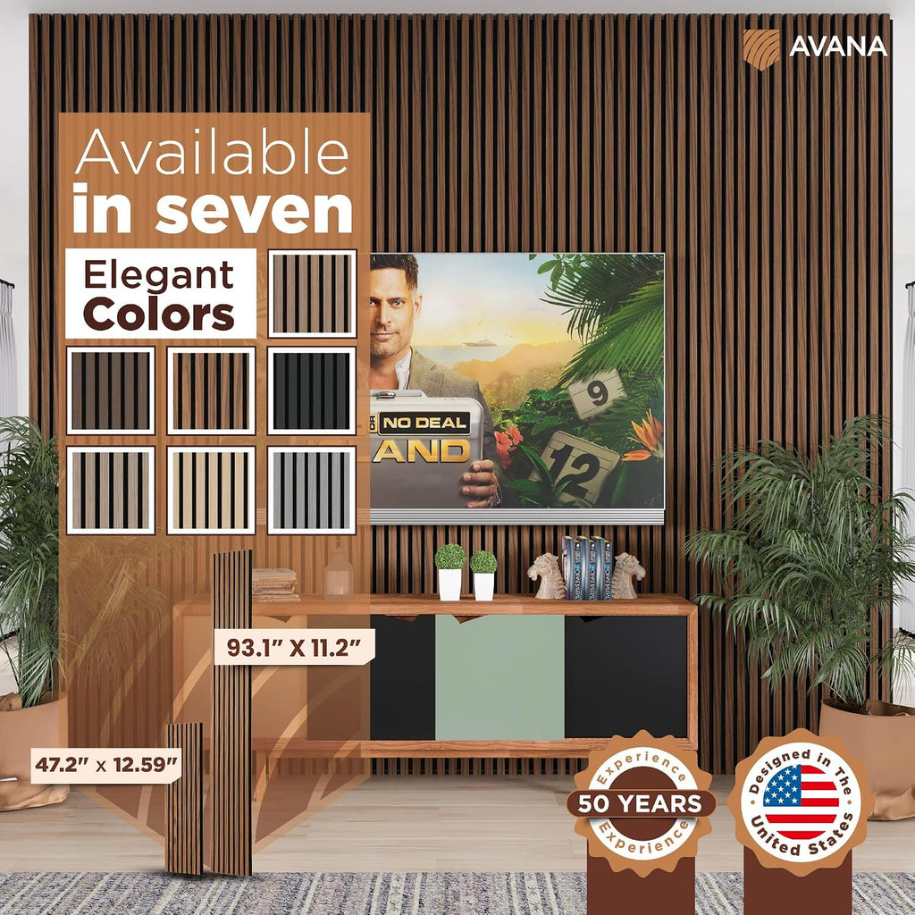 Avana Acoustic Wood Wall Panels – 93.2x11.25 Inch Panels – Fits 94x12 Layout – Rustic Walnut Acoustic Panels 4 PCs –Wall Panels For Interior Wall Decor For Homes, Offices – Durable Wood Panel For Wall