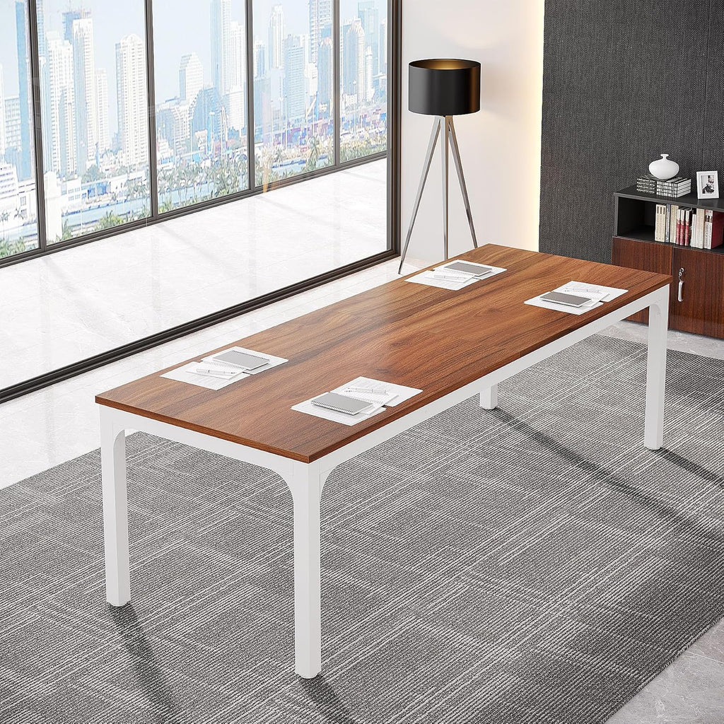 Tribesigns 6.5FT Conference Table, 78.7-Inch Rectangle Meeting Seminar Table, Large Business Tables for 6-8 People (Only Table) (Walnut+White)