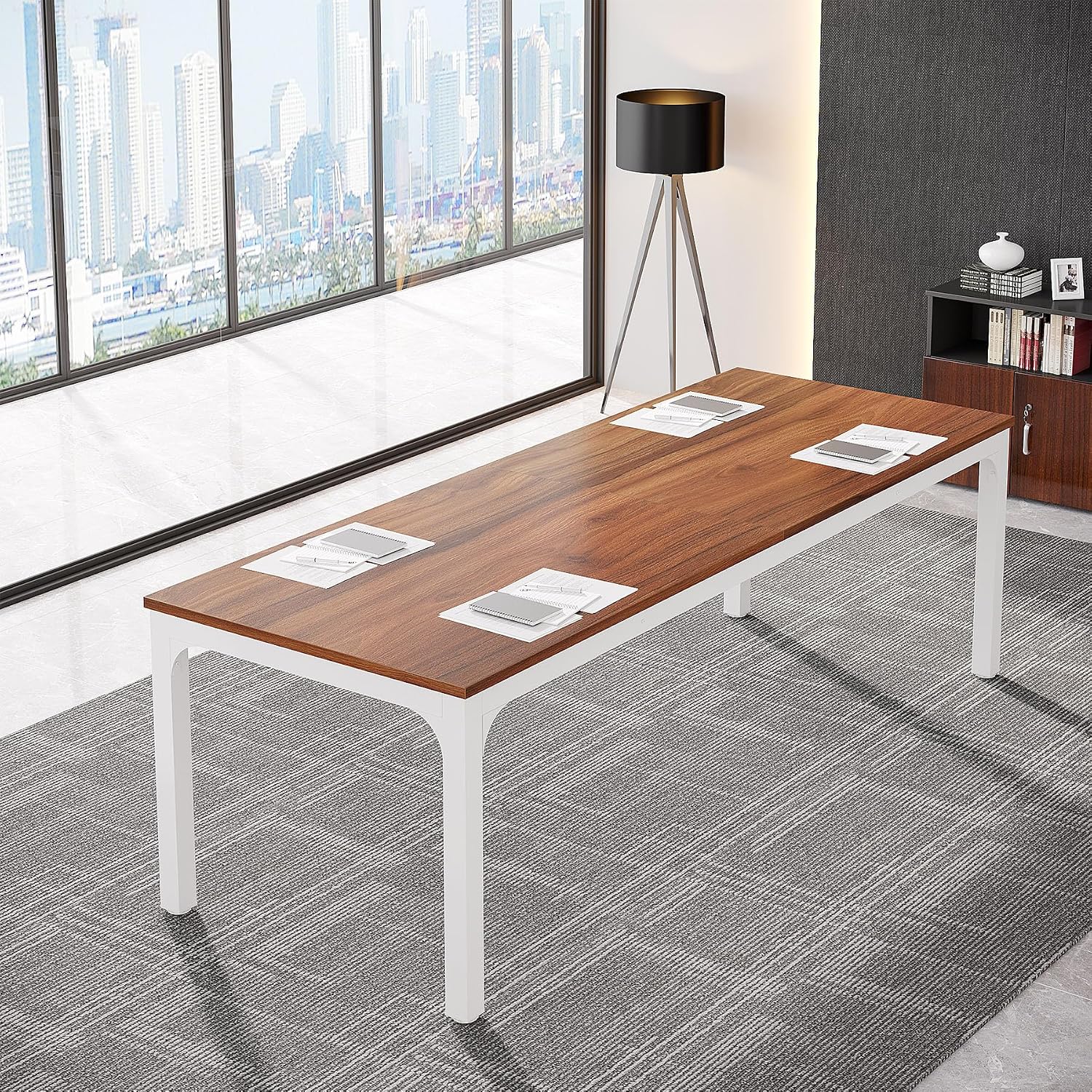 Tribesigns 6.5FT Conference Table, 78.7-Inch Rectangle Meeting Seminar Table, Large Business Tables for 6-8 People (Only Table) (Walnut+White)
