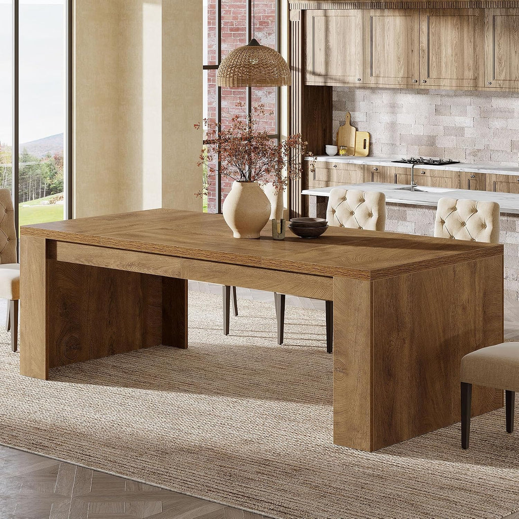 Tribesigns Large Dining Table for 6-8 People, 70.9' Rustic Wooden Kitchen Dinner Table, Rectangle Dining Table with Sturdy Frame for Kitchen, Dining Room, Brown