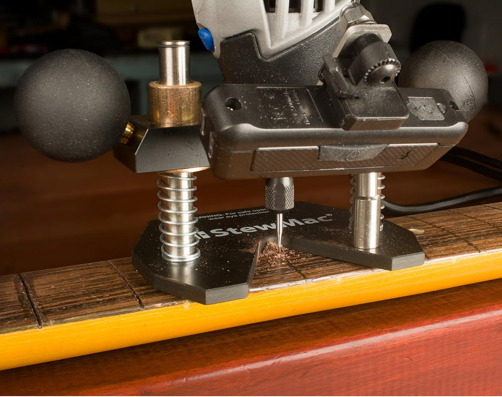 StewMac Plunge Router Base, Compact Plunge Router Attachment for Rotary Tools, Micro Depth Stop, LED Light Bar, Dust Nozzle Port, For Inlays Saddle Slots and Fret Slot Cleaning