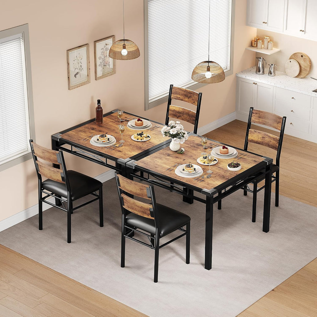 IDEALHOUSE Dining Table Set for 2, Dining Table with 2 Upholstered Chairs, Bistro Table and Chairs Set of 2 with Corner Protector for, Kitchen, Apartment, Retro Brown