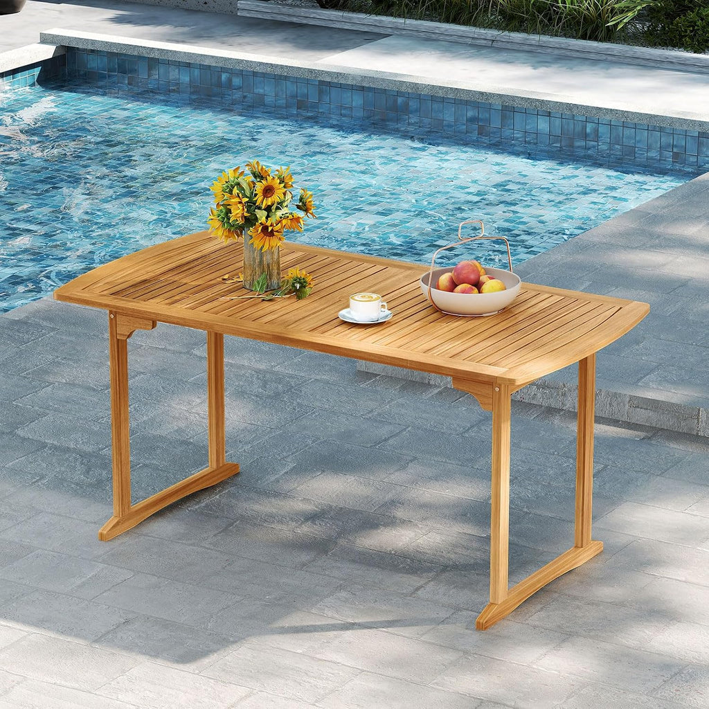 HAPPYGRILL Outdoor Wooden Dining Table for 4-6 People, Acacia Wood Table with Umbrella Hole, for Backyard Patio Deck Porch