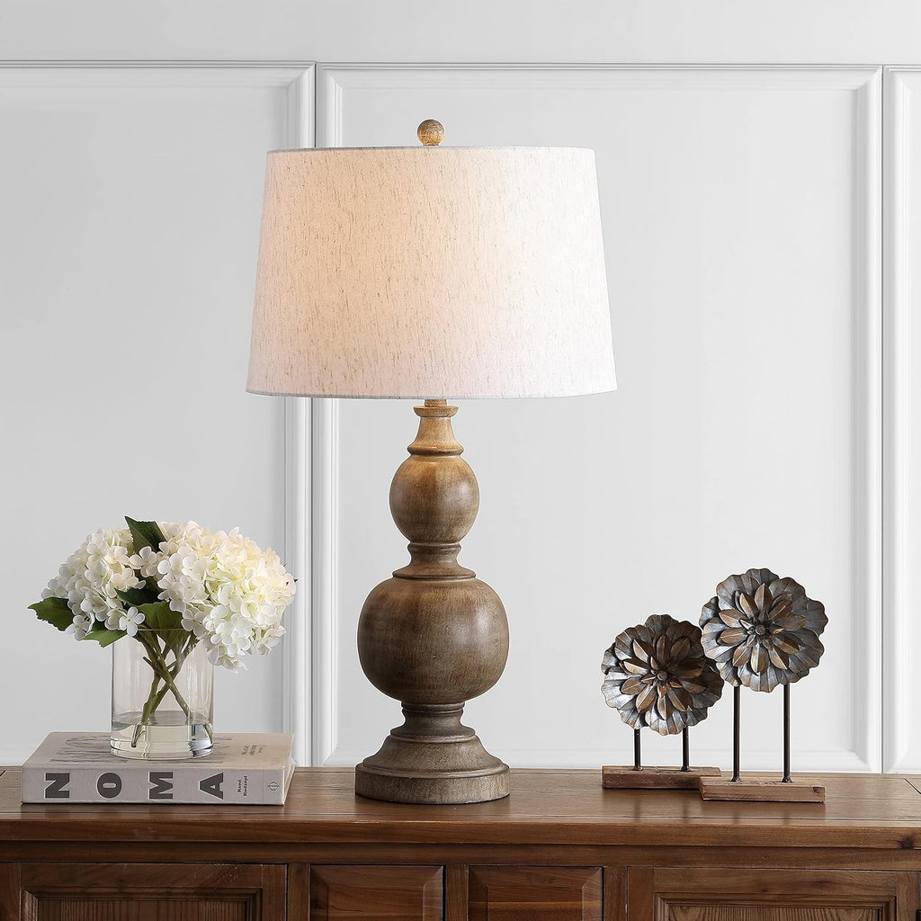 SAFAVIEH Lighting Collection Araceli Farmhouse Rustic Brown 32-inch Bedroom Living Room Home Office Desk Nightstand Table Lamp Set of 2 (LED Bulbs Included)