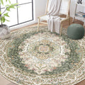 Green Round Rug 6ft,Large Circle Area Rugs for Bedroom Living Room Dining Room,Washable Boho Vintage Bohemian Distressed Oriental Carpet Non Slip,Sage Floral