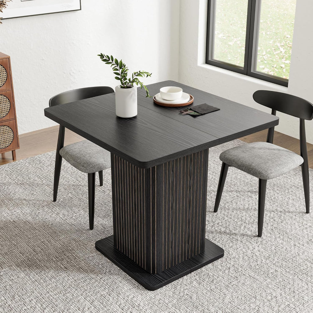 Small Black Dining Table for 2-4, 31.5 Inch Farmhouse Square Kitchen Table with 2-Tier Storage Shelf, Modern Wood Dinner Furniture with Fluted Doors, Dining Room, Living Room, Space Saving