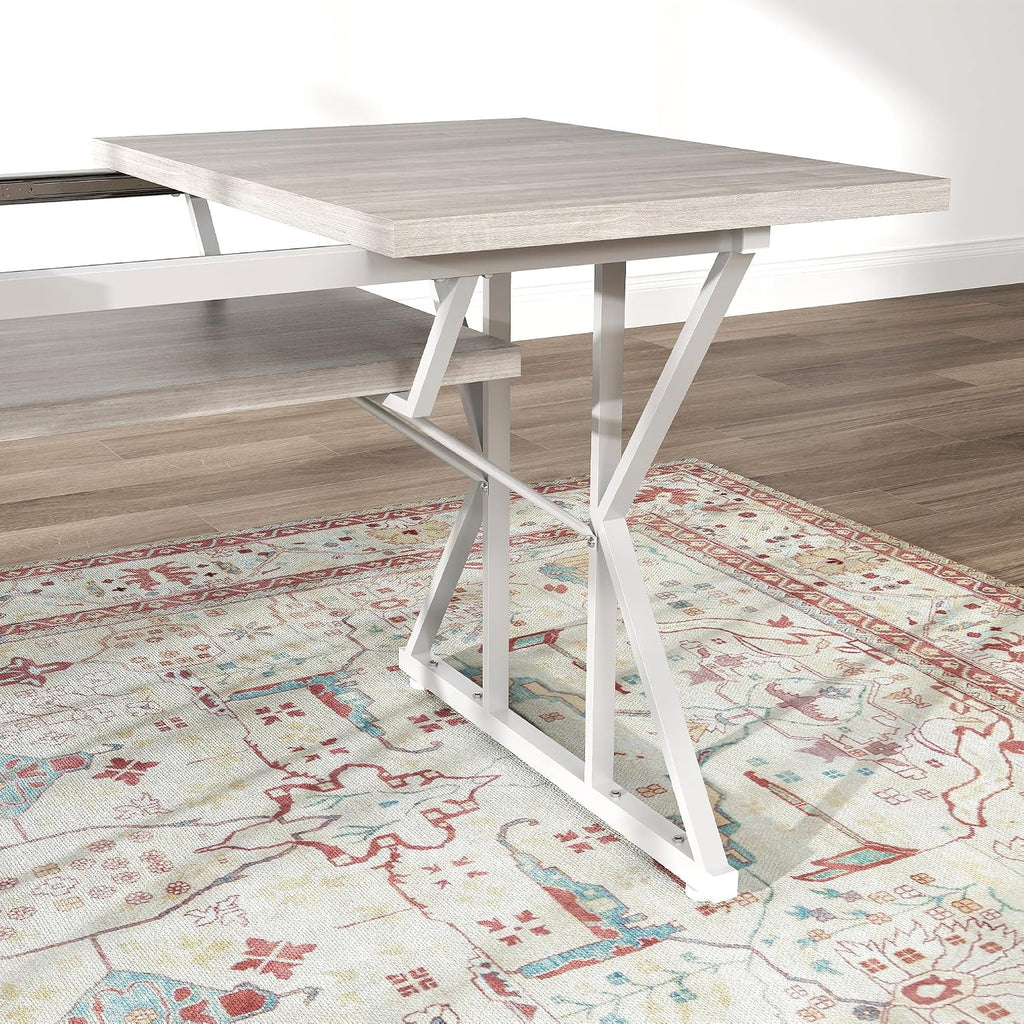 HOMCOM 47'-63' Expandable Dining Table for 4-6 People, Farmhouse Dinner Table with Heavy Duty Metal Trestle Base, Rectangle Kitchen Desk, Distressed Gray