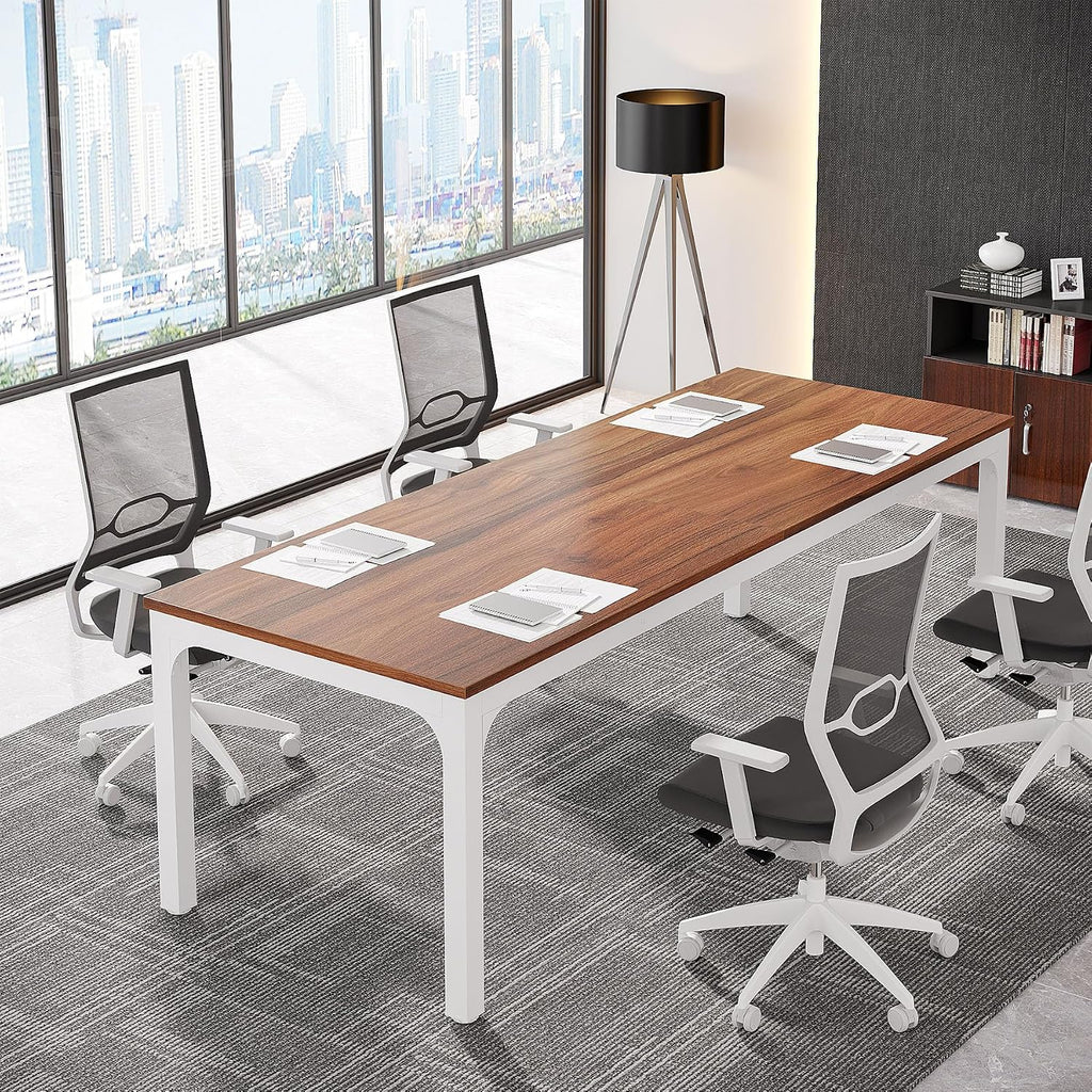 Tribesigns 6.5FT Conference Table, 78.7-Inch Rectangle Meeting Seminar Table, Large Business Tables for 6-8 People (Only Table) (Walnut+White)