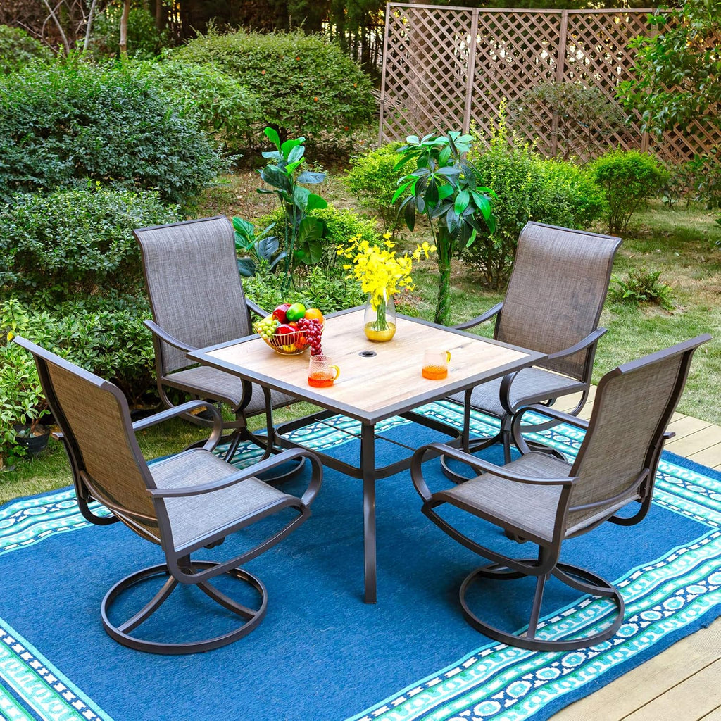 PHI VILLA Patio Dining Table for Outside, 37' x 37' Square Outdoor Dining Table for 4, Premium PVC Table Top with 1.57' Umbrella Hole and Metal Frame