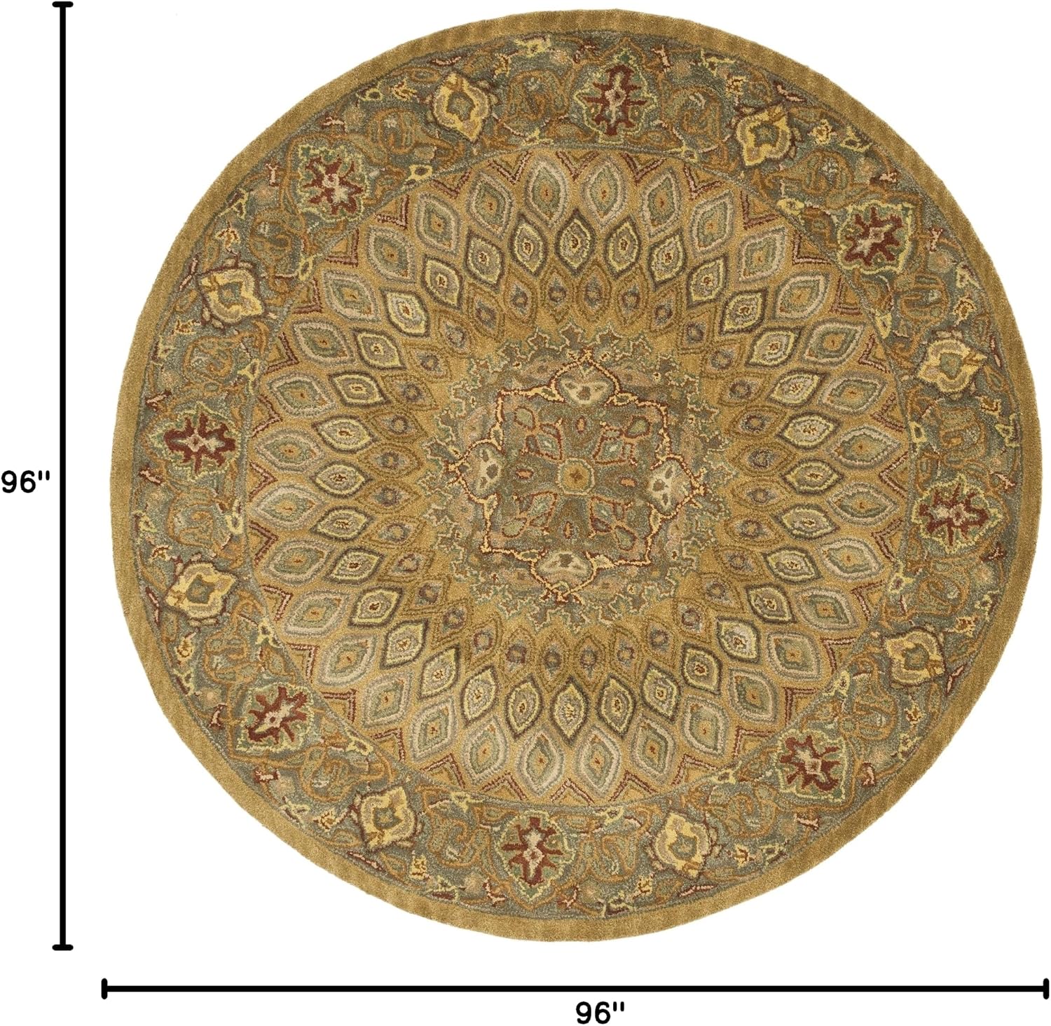 SAFAVIEH Heritage Collection 8' Round Light Brown/Grey HG914A Handmade Traditional Oriental Premium Wool Area Rug