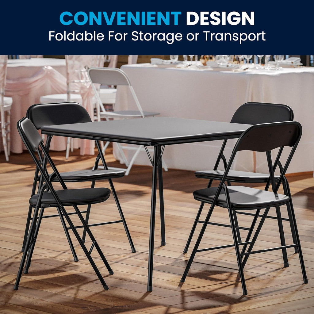 EMMA + OLIVER 5-Piece Multipurpose Folding Card Table and Chairs Set for 4 Players, Padded Top Portable Square Folding Table and Chairs Set, Black