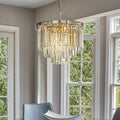 ALOADECOR 6-Light Modern Satin Nickel 3-Tier Round Fringe Crystal Chandelier Chrome Finish Frame Close to Ceiling Dual-Use Light for Dining Room Living Room W 20'