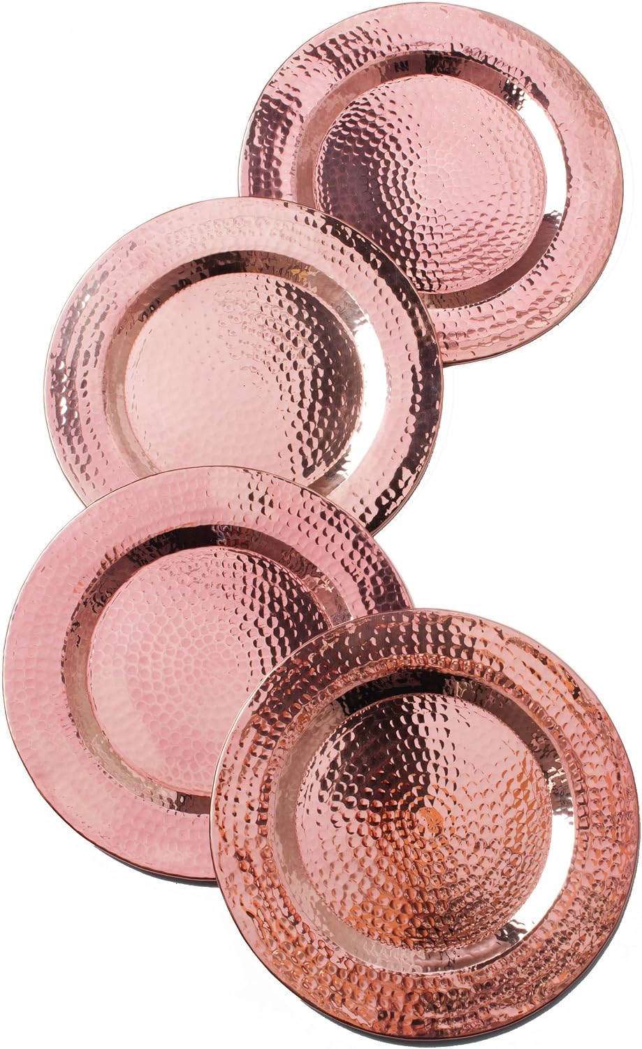 Sertodo Copper, Round Charger Plate, Hand Hammered 100% Pure Copper, 12 inch diameter, Set of 4