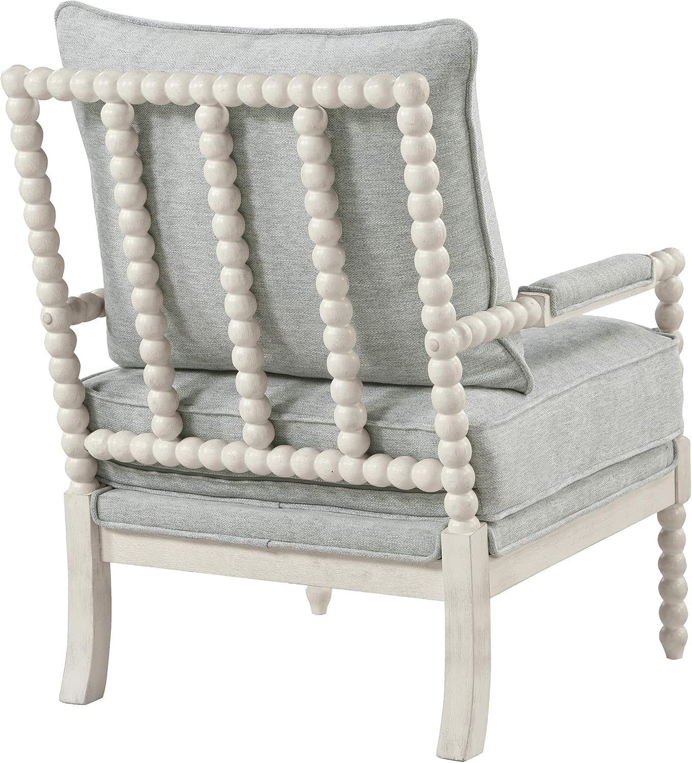 OSP Home Furnishings Kaylee Spindle Accent Chair with Antique White Wood Frame, Smoke Grey Fabric