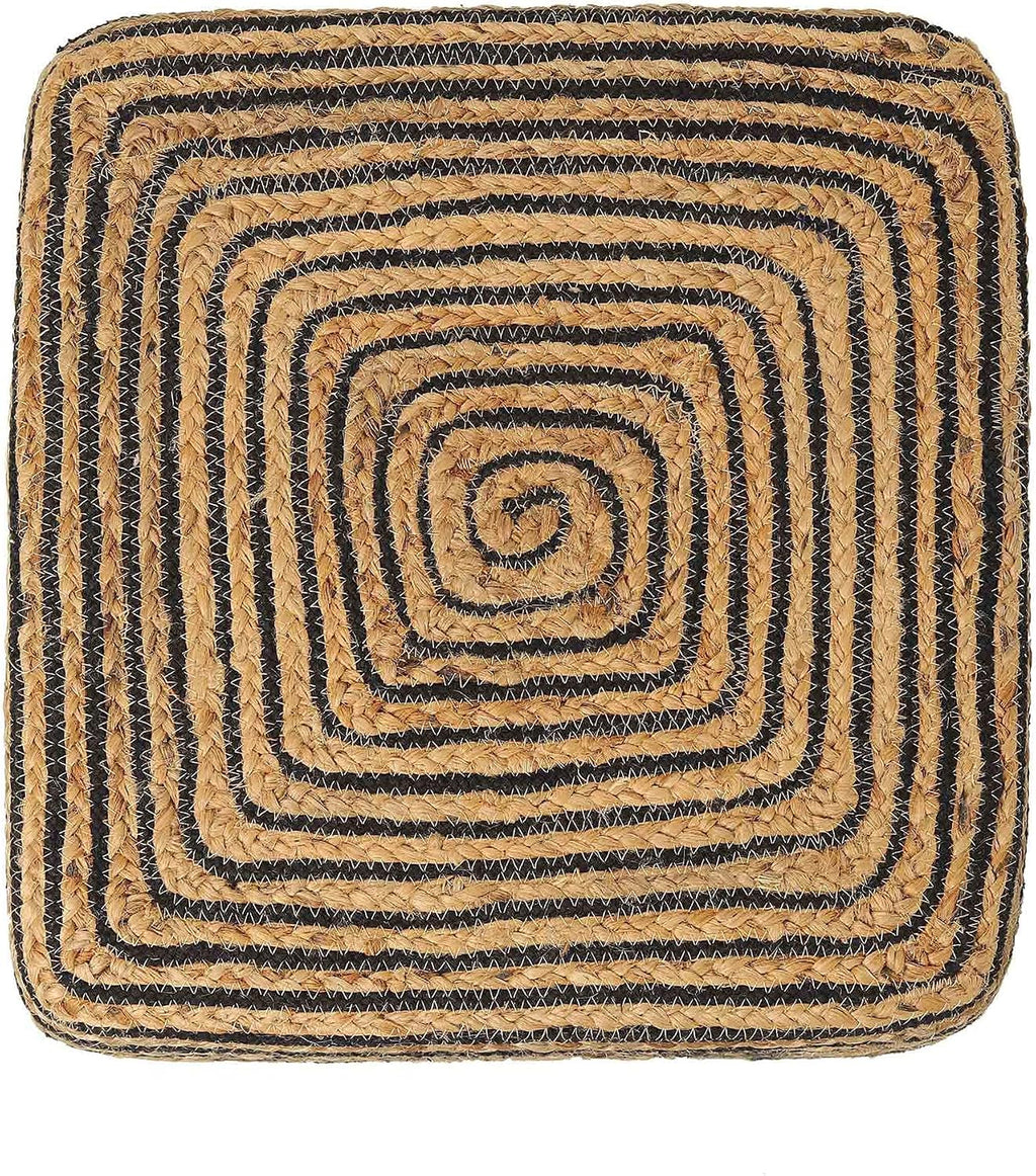 REDEARTH · Cube Pouf Foot Stool Ottoman - Jute Braided Pouffe Poof Accent Sitting Footrest for The Living Room, Bedroom, Nursery, Lounge 50% Jute 50% Cotton Set of 2 (14.5'X14.5'X16'; Natural Black)
