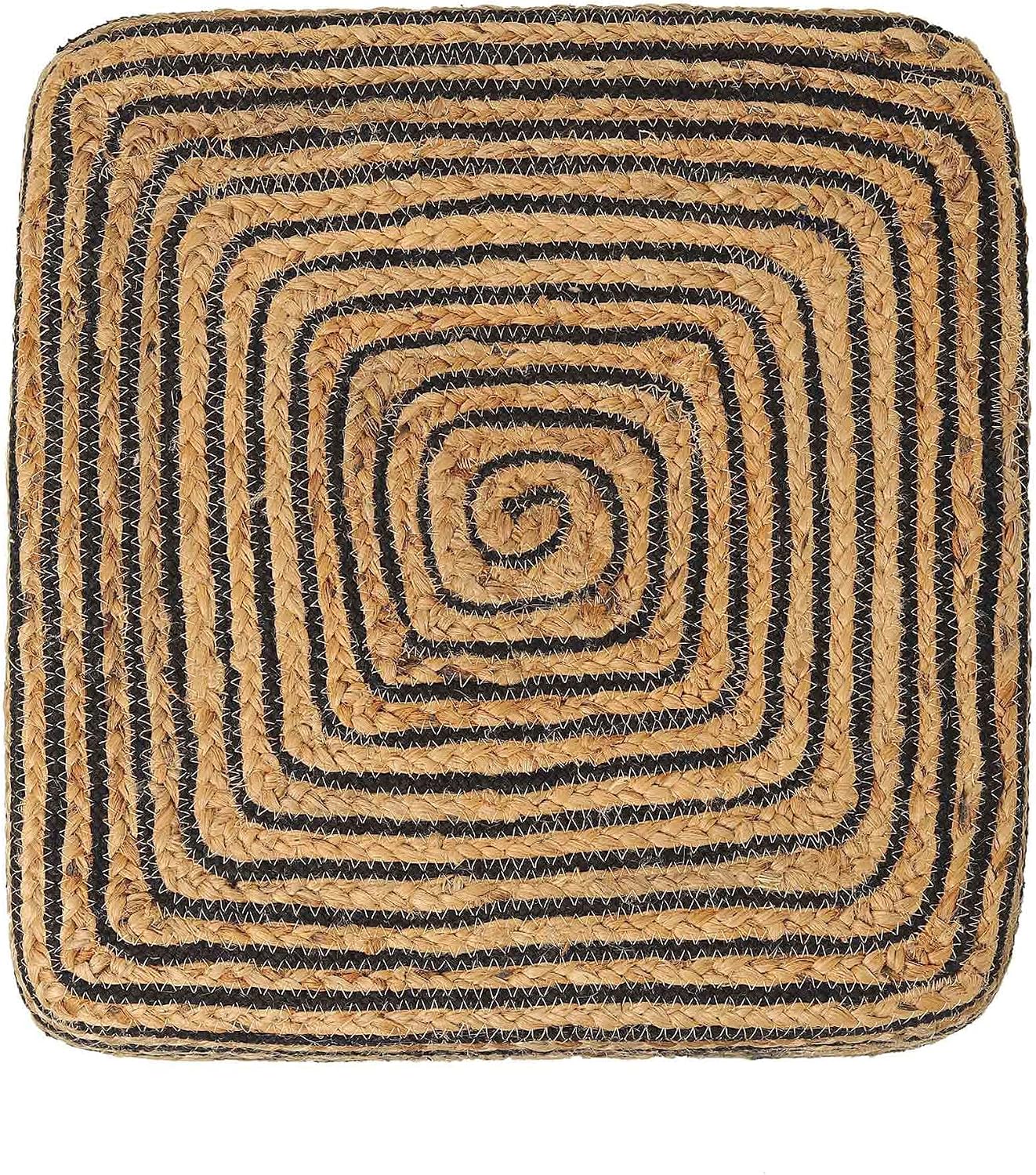 REDEARTH · Cube Pouf Foot Stool Ottoman - Jute Braided Pouffe Poof Accent Sitting Footrest for The Living Room, Bedroom, Nursery, Lounge 50% Jute 50% Cotton Set of 2 (14.5'X14.5'X16'; Natural Black)