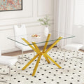 Dining Table Modern Tempered Glass Dinner Table, Rectangle Kitchen Table with Sturdy Metal Legs, Contemporary Minimalist Design, Ideal for Dining Room, Kitchen, or Small Spaces (Golden, 47.24')