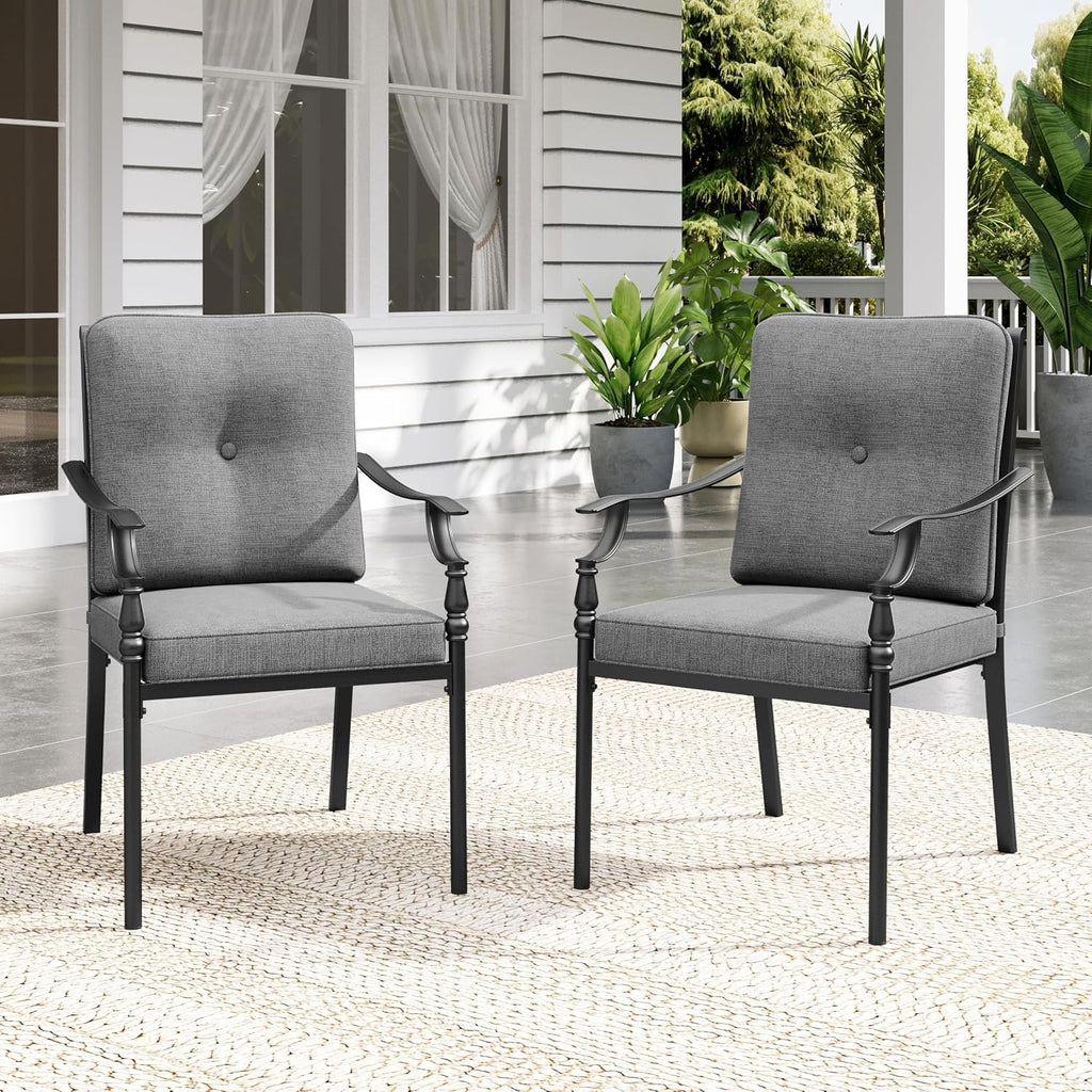 Sophia & William Outdoor Patio Dining Chairs Set of 2, Heavy Duty Outdoor Furniture Chairs with Thickened Cushions, Wrought Iron Deck Chairs for Backyard, Poolside, Balcony and Garden