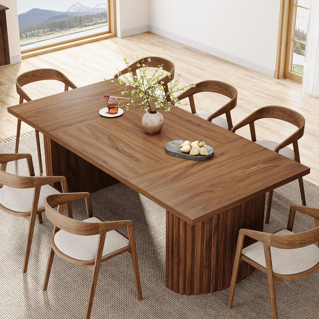 Tribesigns 78.7' Extra Long Dining Table for 6-8 People, Large Farmhouse Kitchen Table with Wooden Tabletop, Rustic Style Rectangular Dinner Table for Dining Room, Kitchen, Living Room, Walnut