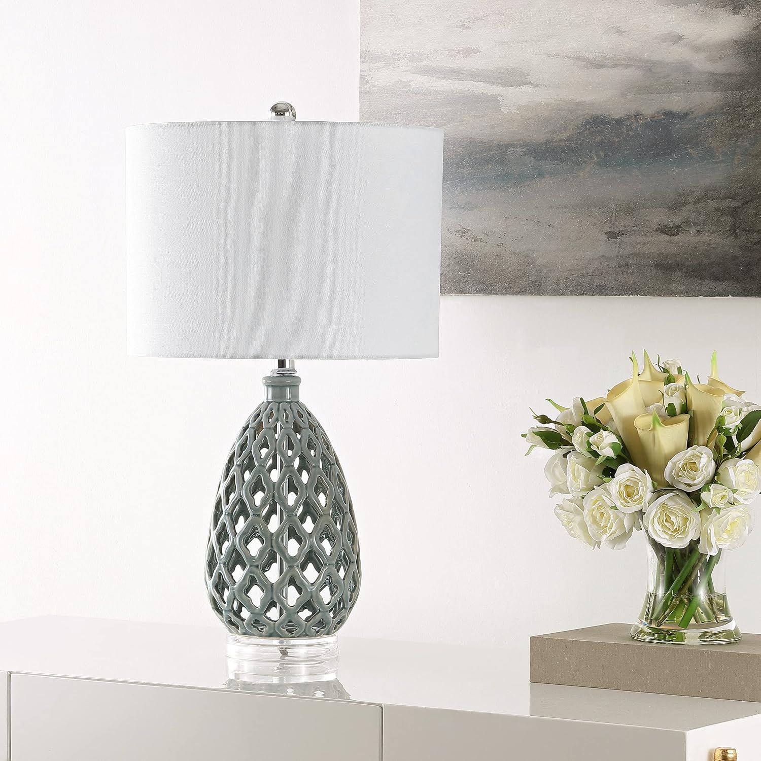 SAFAVIEH Lighting Collection Quin Moroccan Grey 25-inch Table Lamp Set of 2