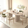 78.74' Extendable Dining Table for 4-8 People,Oval Travertine Inspired Kitchen Table with Wooden Strip Base for Family Living Room,Beige