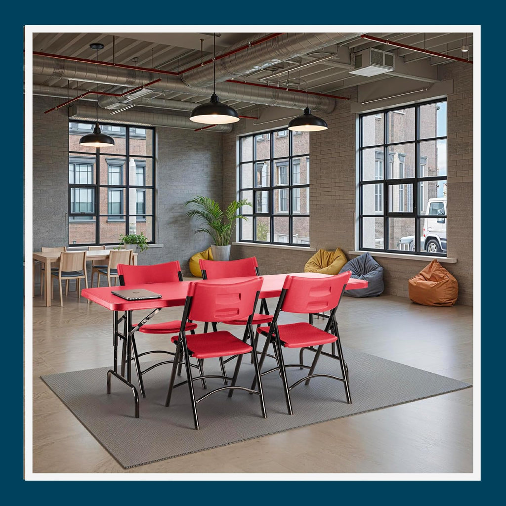 OEF Furnishings OEFBTA-3072-40 Adjustable-Height Commercial-Grade Premium Industrial Folding Table, 6-Foot Pedestal-Leg Design with 17-Gauge Steel Frame and Thick Double-Wall Top (72' × 30', Red Top)