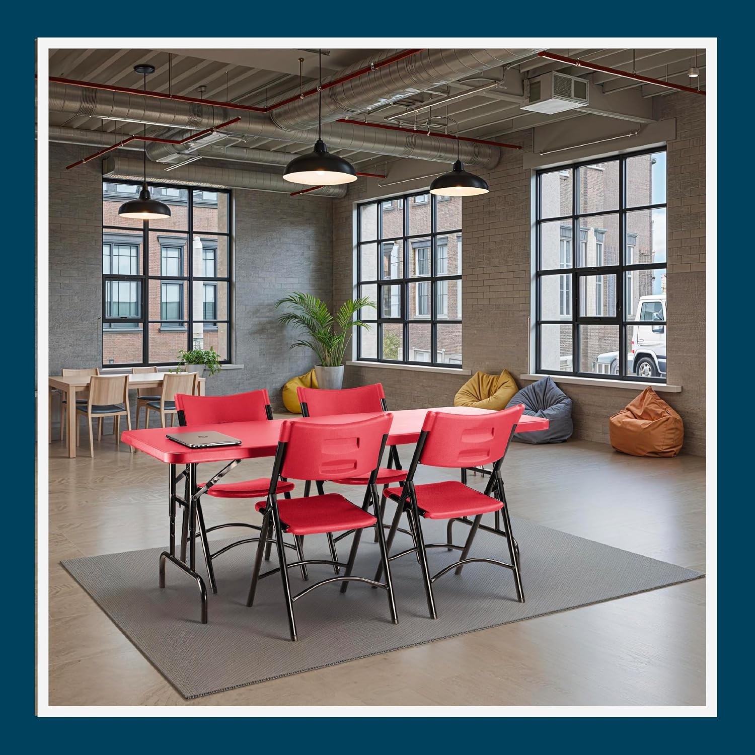 OEF Furnishings OEFBTA-3072-40 Adjustable-Height Commercial-Grade Premium Industrial Folding Table, 6-Foot Pedestal-Leg Design with 17-Gauge Steel Frame and Thick Double-Wall Top (72' × 30', Red Top)
