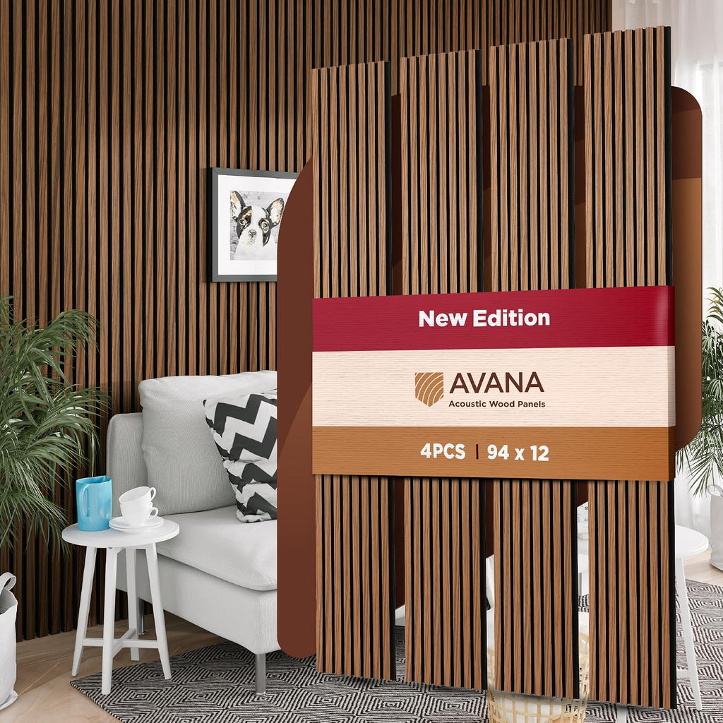 Avana Acoustic Wood Wall Panels – 93.2x11.25 Inch Panels – Fits 94x12 Layout – Rustic Walnut Acoustic Panels 4 PCs –Wall Panels For Interior Wall Decor For Homes, Offices – Durable Wood Panel For Wall