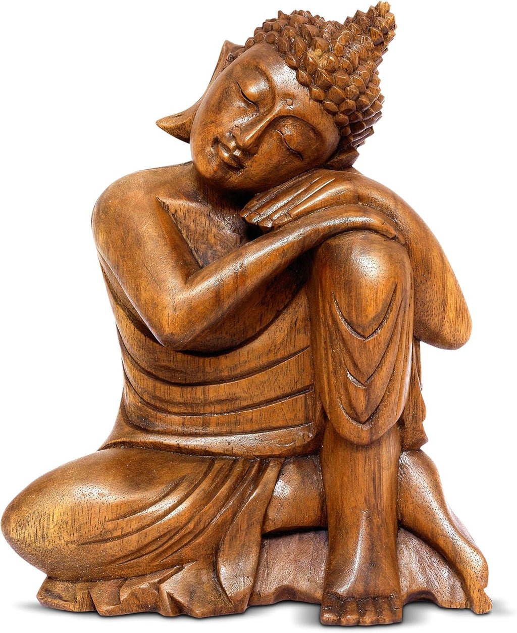 G6 Collection 12' Wooden Serene Sleeping Buddha Statue Hand Carved Sculpture Handmade Figurine Decorative Home Decor Accent Handcrafted Traditional Modern Decoration (Medium)