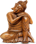 G6 Collection 12' Wooden Serene Sleeping Buddha Statue Hand Carved Sculpture Handmade Figurine Decorative Home Decor Accent Handcrafted Traditional Modern Decoration (Medium)