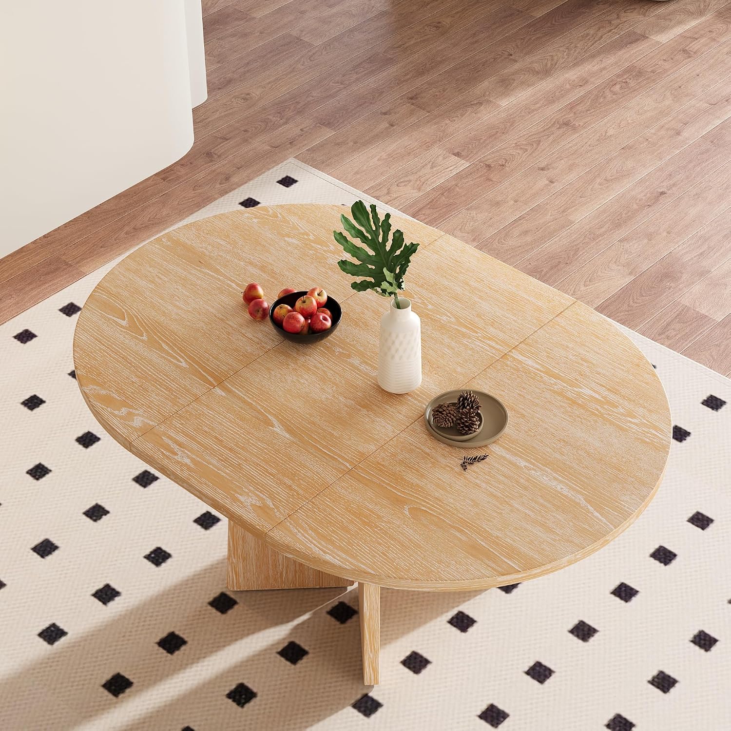 LUMISOL Extendable Round Dining Table for 4-6 People, Farmhouse Kitchen Table with 16inch Removable Leaf for Kitchen, Dining Room, Living Room, Natural