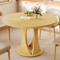 Einhomn Round Dining Table for 4-6, Kitchen Table with Sturdy Double Arc & Rounded Base & Backboard Clasp Desktop, Mid-Century Modern Circle Dinner Table for Dining Living Room, Space Saving, Natrual