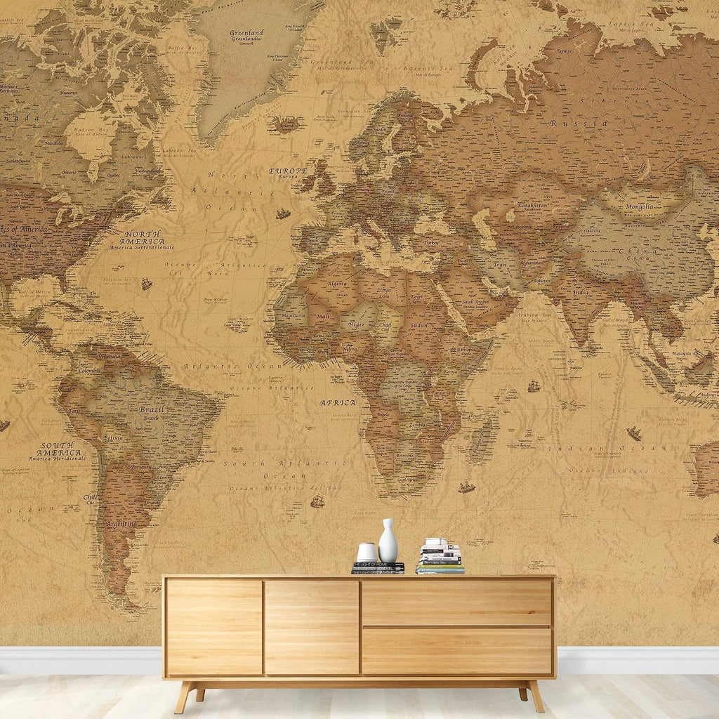 wall26 Antique Monochrome Vintage Political World Map Wall Mural Removable Sticker Modern Wall Decor - 100x144 inches