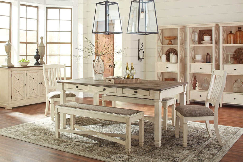 Signature Design by Ashley Bolanburg Dining Table, 2-Tone Farmhouse Style With 6 Built-In Storage Drawers, Wood & Engineered Wood Construction, Seats Up To 6, White/Brown