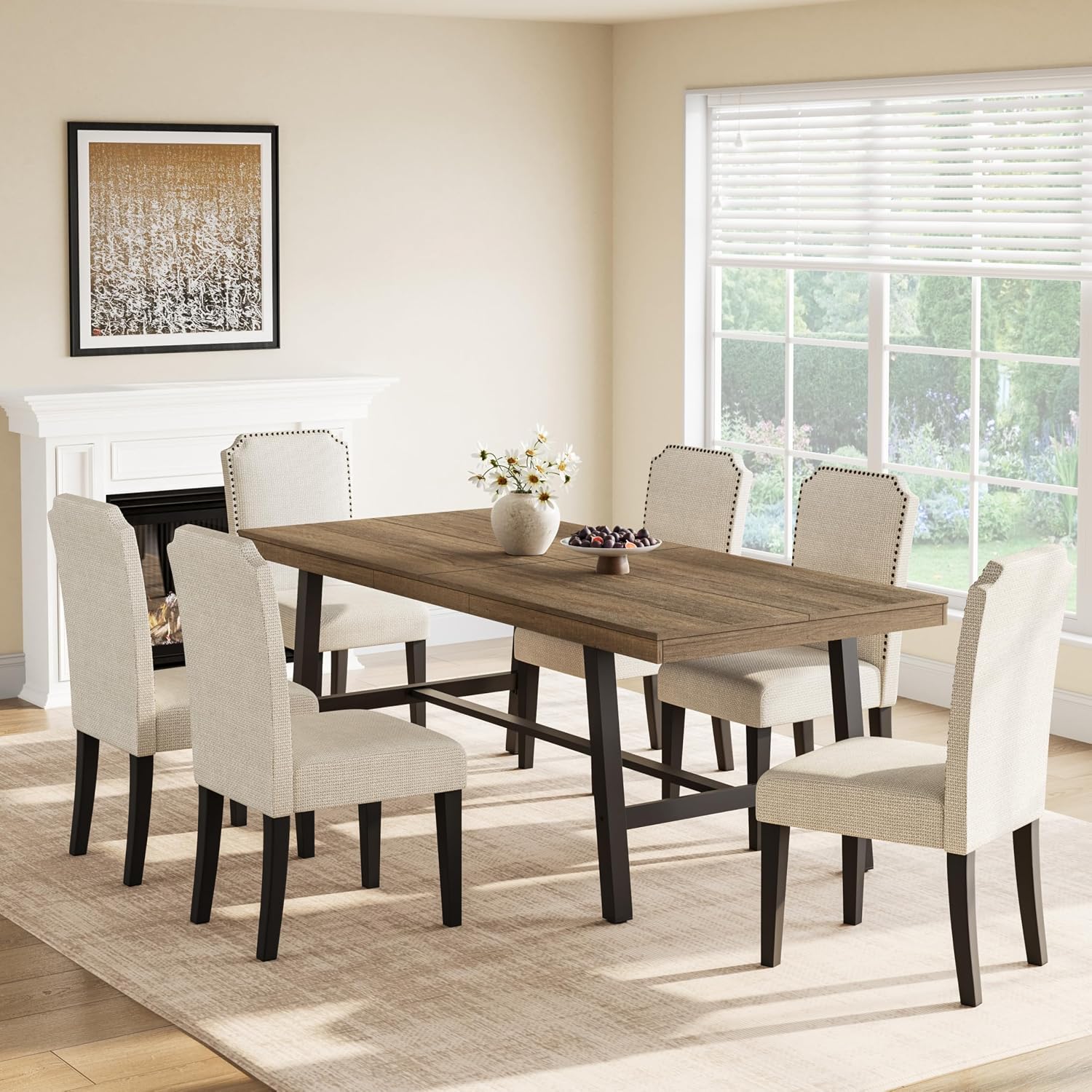 GarveeHome Industrial Dining Table for 6-8 People, 78.7' Long Kitchen Table with Sturdy Metal Frame, Rectangular Counter for Dinner, Kitchen, Dining Room (Rustic Pear, 79' Non-extendable)