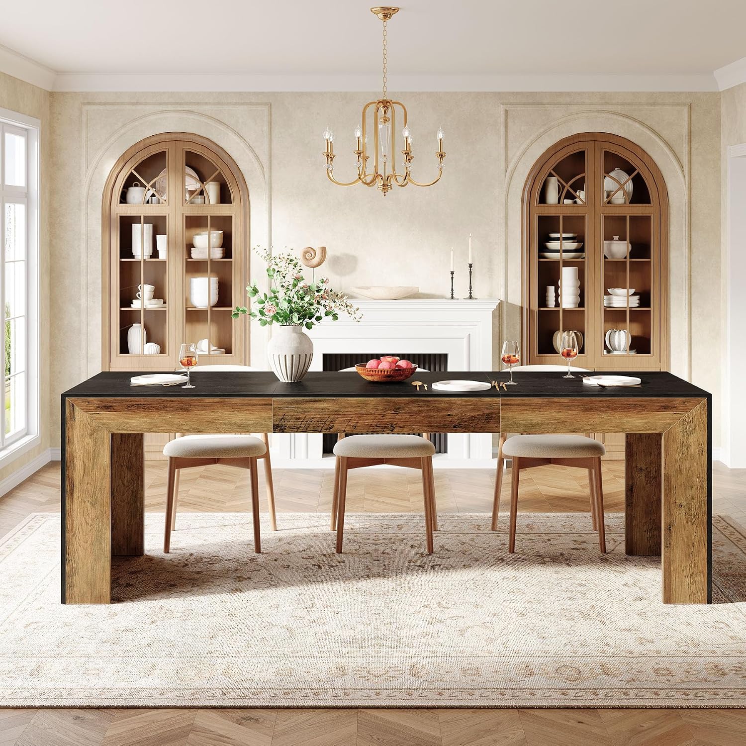 Tribesigns Extra Long Dining Table for 6-8 People, 78.7-Inch Rectangular Kitchen Table with Wooden Tabletop and Legs for Kitchen, Dining Room, Living Room, Heavy Duty, Black+Brown