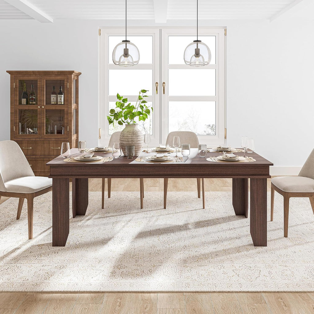 GarveeHome Farmhouse Dining Table for 6-8 People, 71 in Long Kitchen Tables with Wooden Sturdy Frame, 6 ft Large Rectangular Dinner Table for Dining Room, Kitchen (Brown, 71' Non-extendable)
