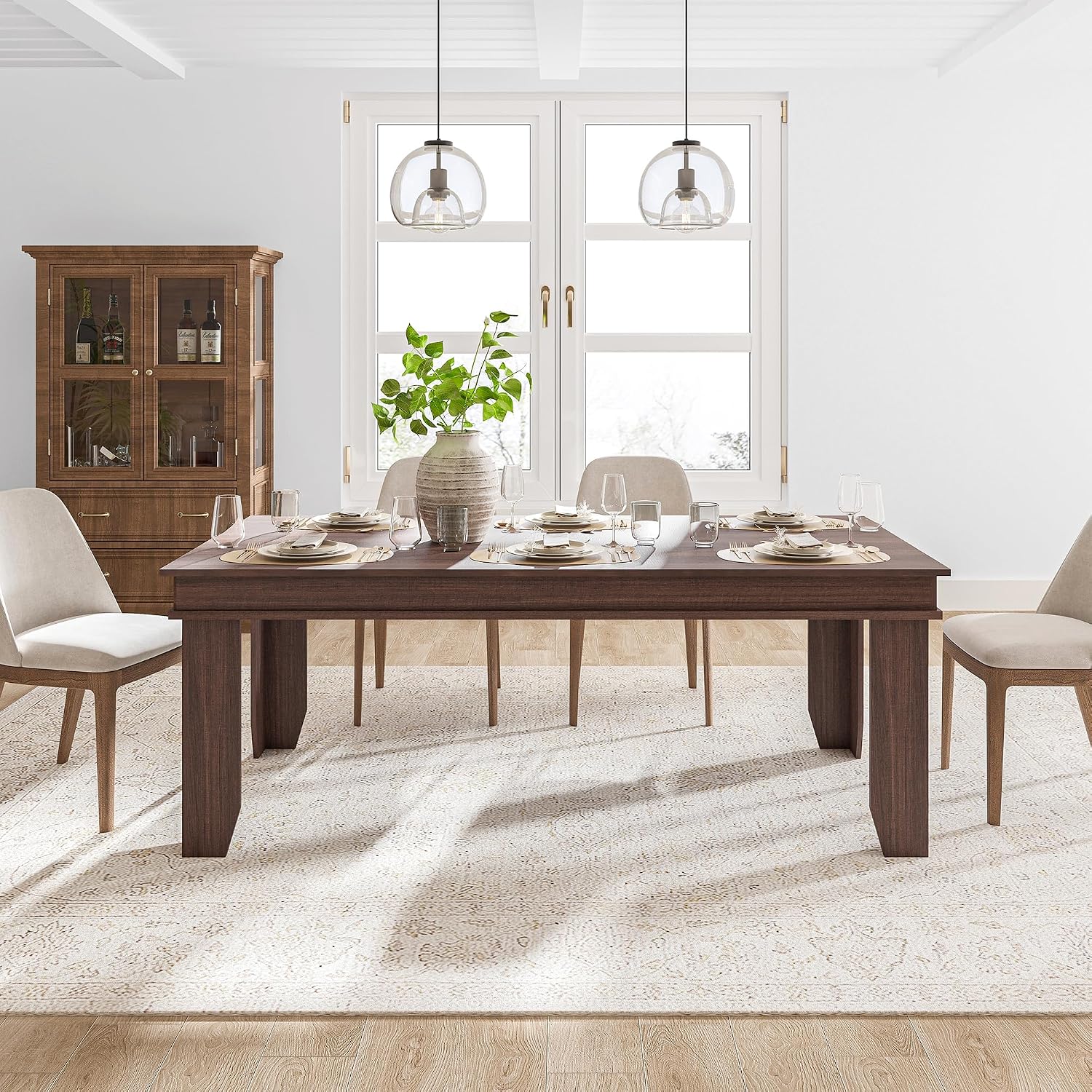 GarveeHome Farmhouse Dining Table for 6-8 People, 71 in Long Kitchen Tables with Wooden Sturdy Frame, 6 ft Large Rectangular Dinner Table for Dining Room, Kitchen (Brown, 71' Non-extendable)